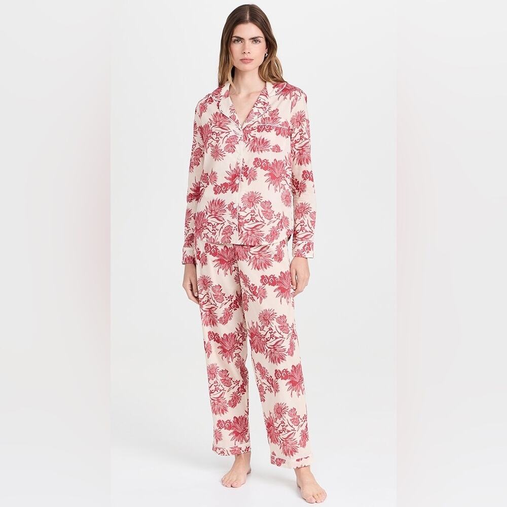 Desmond & Dempsey Long PJ Set Cactus Flower Print Red
